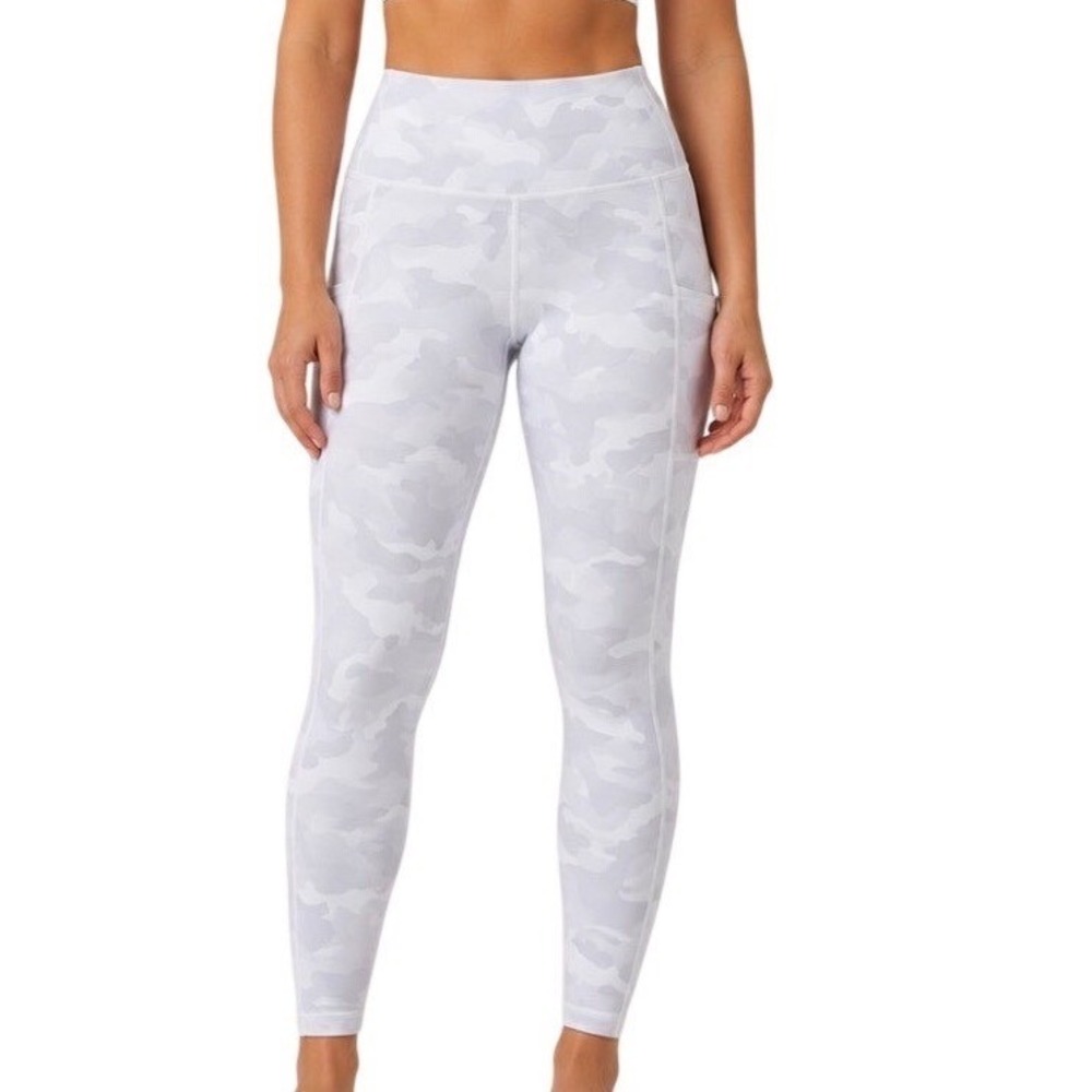 RBX Camo Crop Leggings Large White Grey High Waisted Pockets Yoga